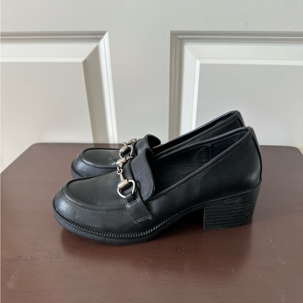 Bongo Buckle Loafers Vintage Black Faux Leather Chunky Heel Women’s Size 5.5 - Picture 3 of 9
